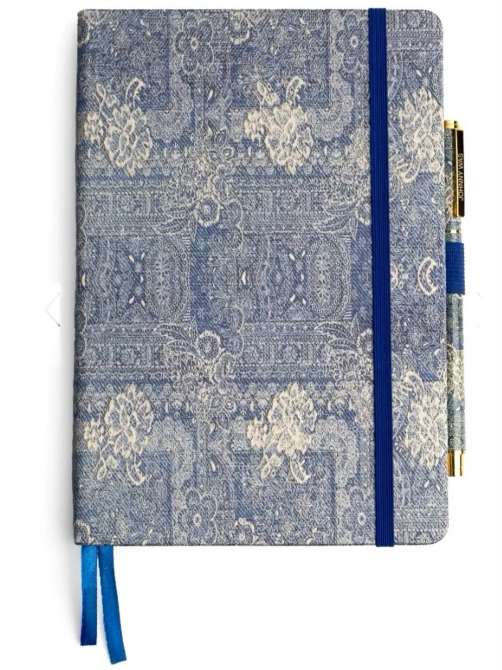 NEW Johnny Was Denim Embroidery Journal and Pen Set Silk Blend Blue 8.5